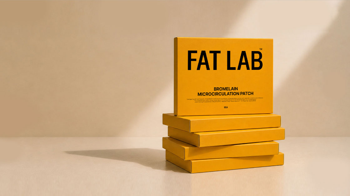 FAT LAB Bromelain Microcirculation Patch applied to calf, best slimming patch Singapore, Dear Glow Singapore