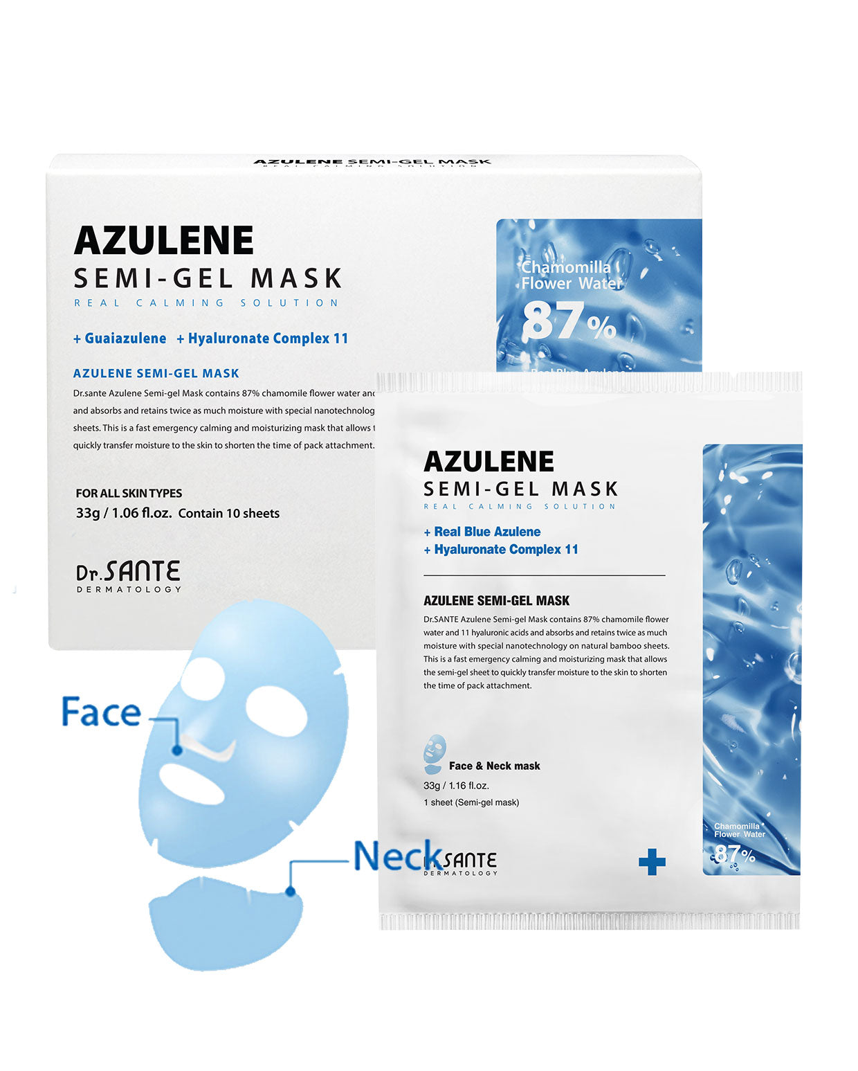 Azulene Semi-Gel Mask / Face & Neck (10 Sheets / Box)